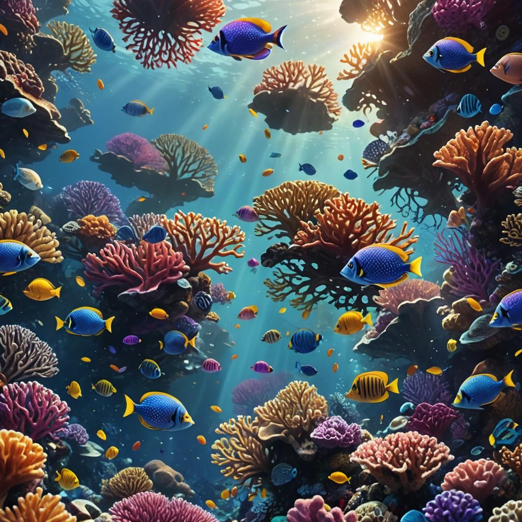 Colourful Tropical Fish in Realistic Ocean Scene
