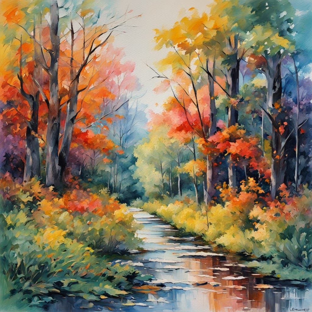 Melancholic Forest of Lost Memories in Gouache Style