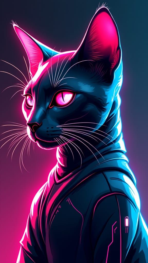 Cyberpunk Feline Icon in Neon Chrome