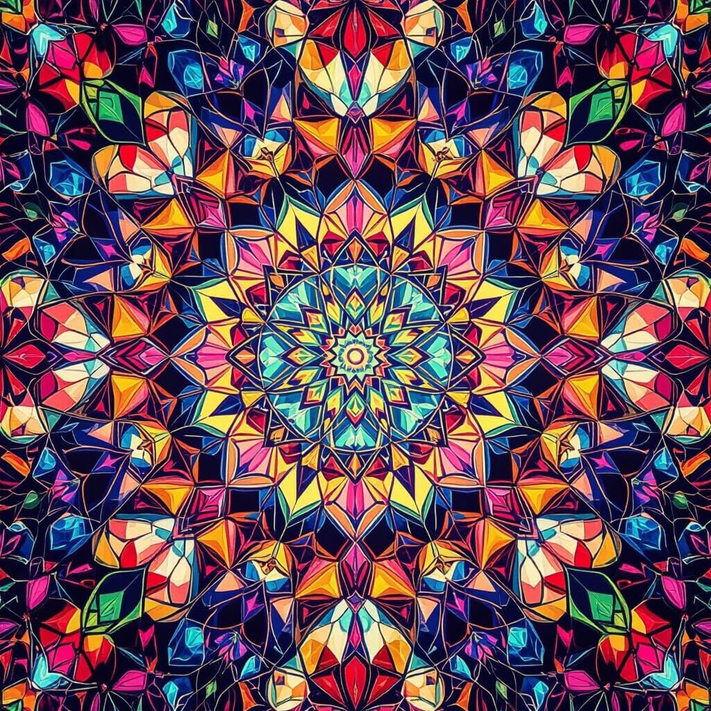 Vibrant Kaleidoscope World with Surreal Zentangle Patterns