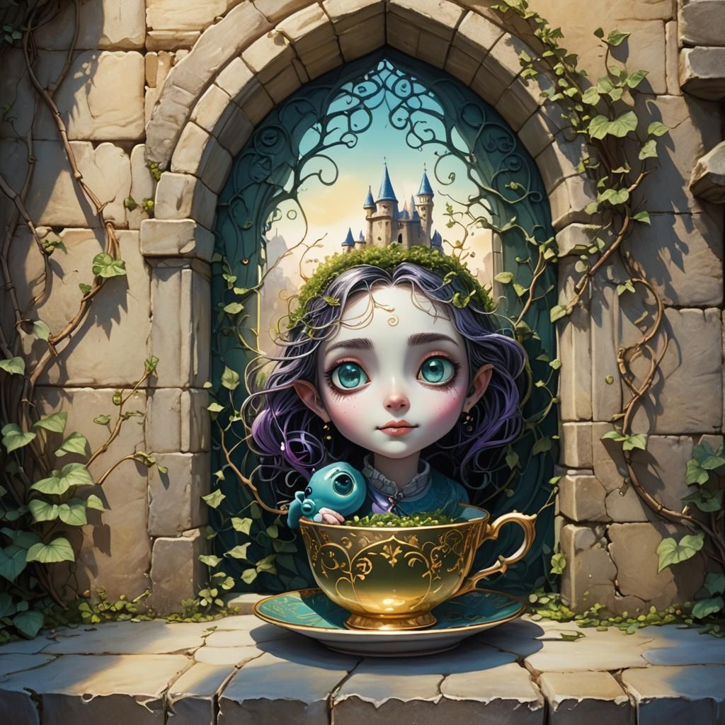 Enchanting Teacup with a Face in Art Nouveau Style