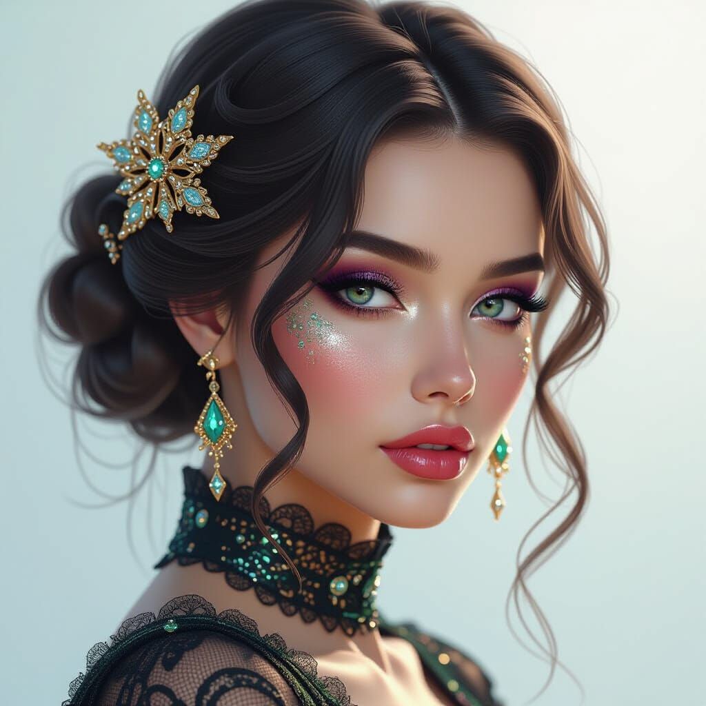 Woman's Intricate Glitter Makeup Portrait