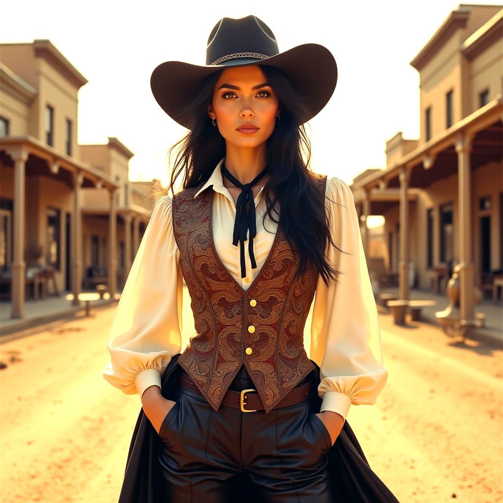 Beautiful Woman in Cowboy Hat: Realistic Oil Painting