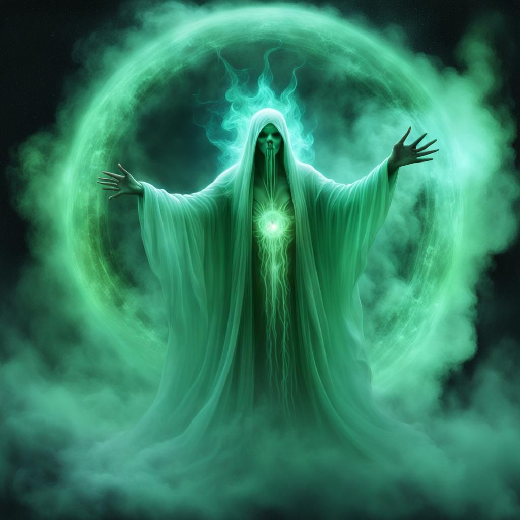 Glowing Warlock Ghost with Bioluminescent Moon