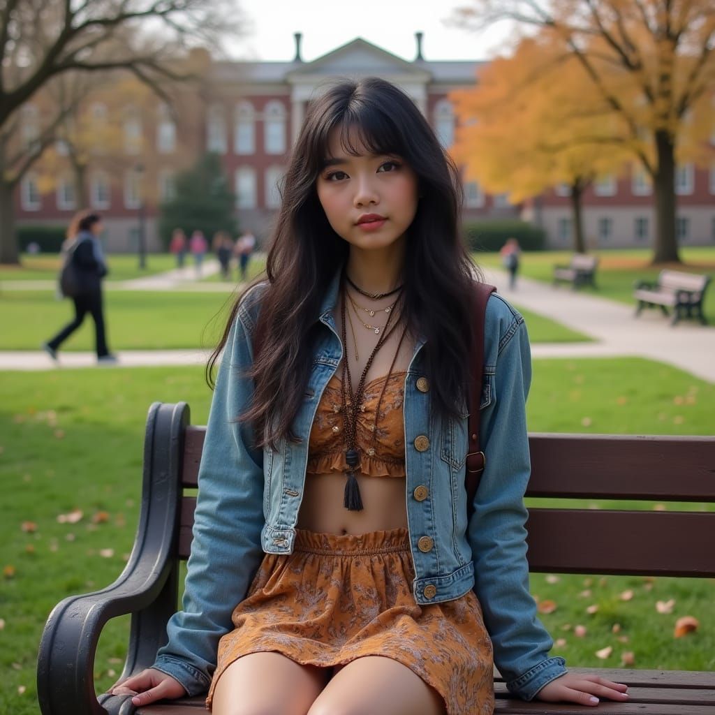 Hyper Realistic Portrait of a Young Woman in Hippie Style