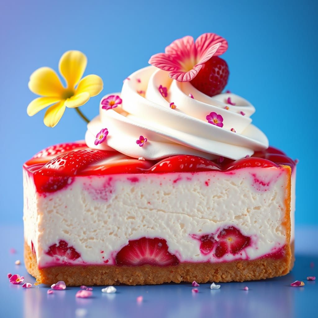 Fantastical Strawberry Cheesecake with Whipped Cream and Edi...