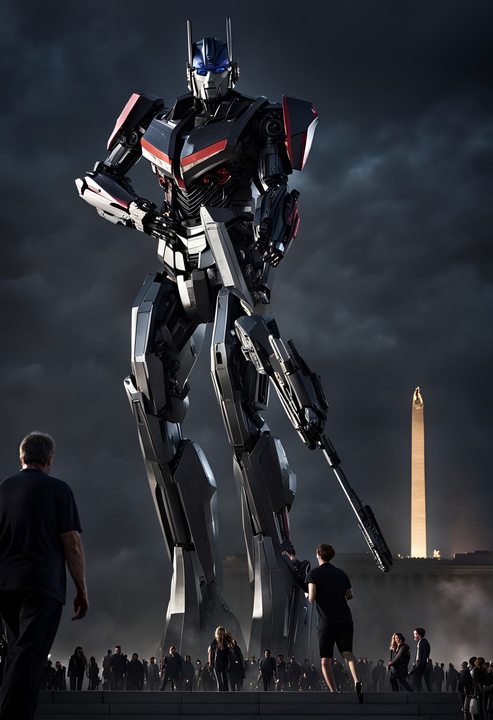 Transformers-style Robot Escort at Lincoln Memorial