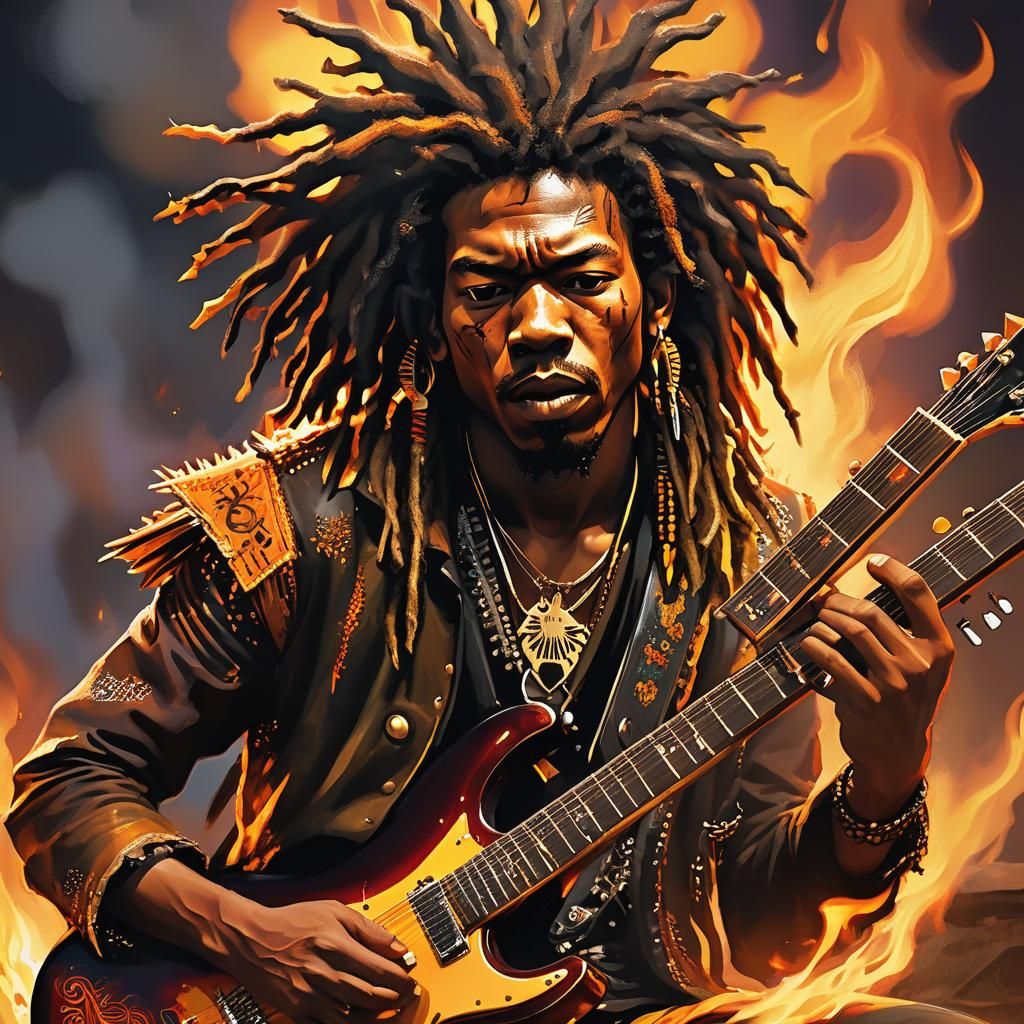 African American Musician's Fiery Metal Guitar Solo