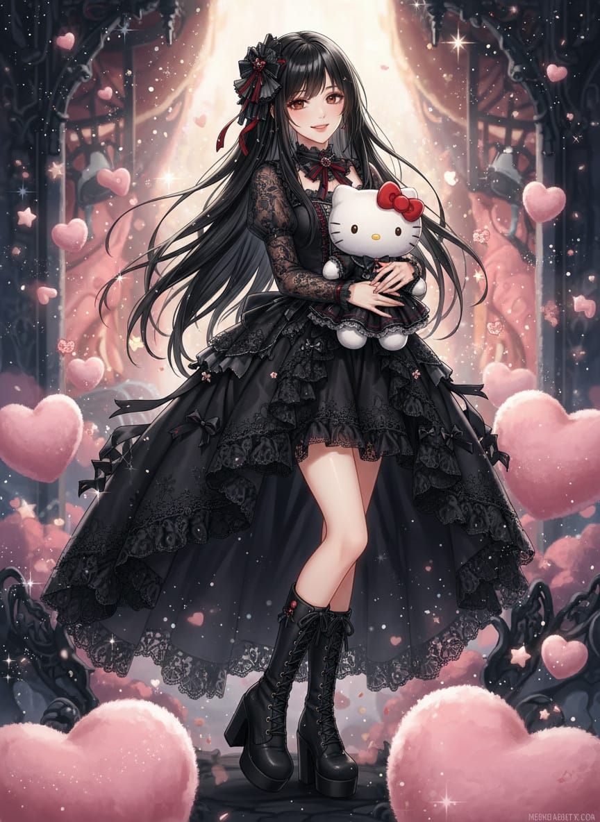 Rachel with Hello Kitty plushie