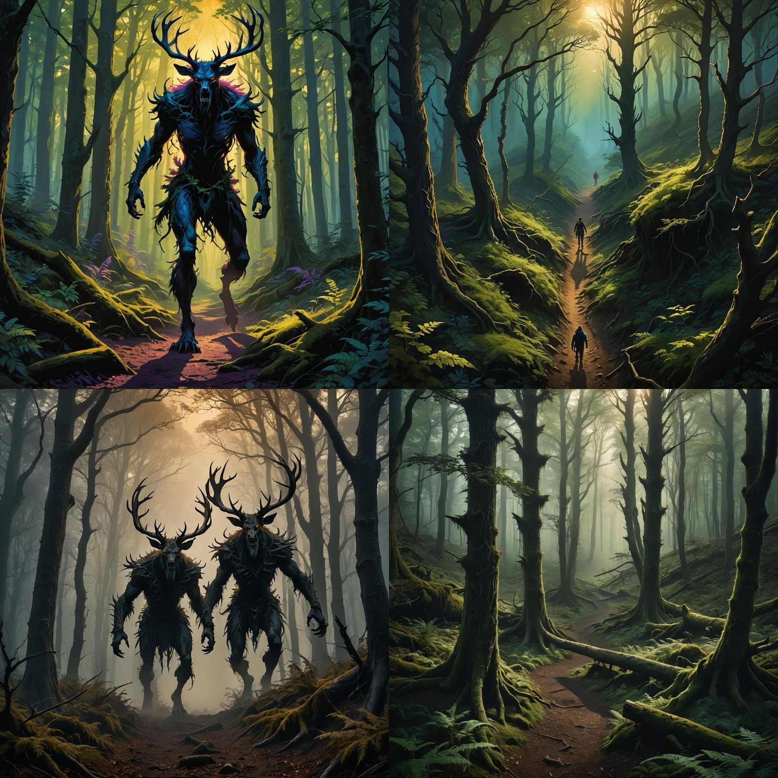 Horror Book Cover: Wendigo in Green Forest