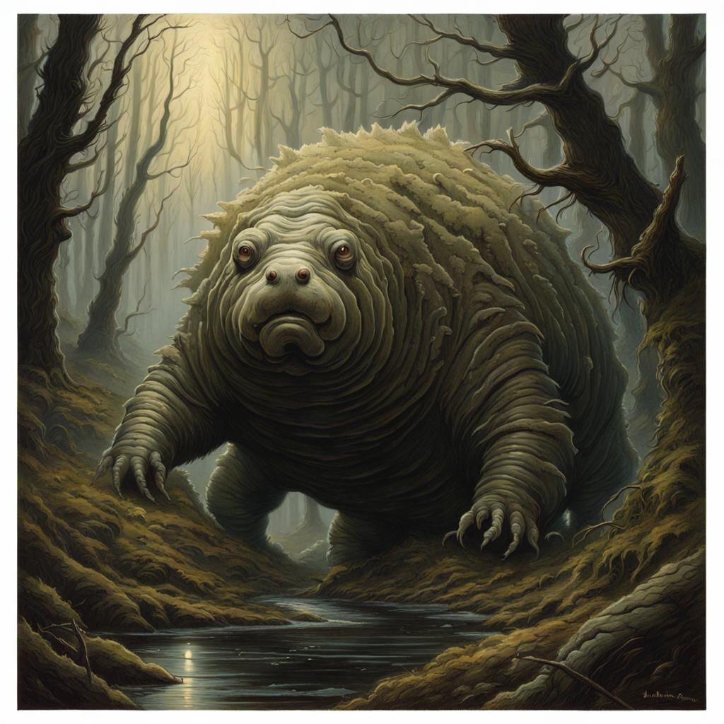 Giant Tardigrade Lurking in Eldritch Forest