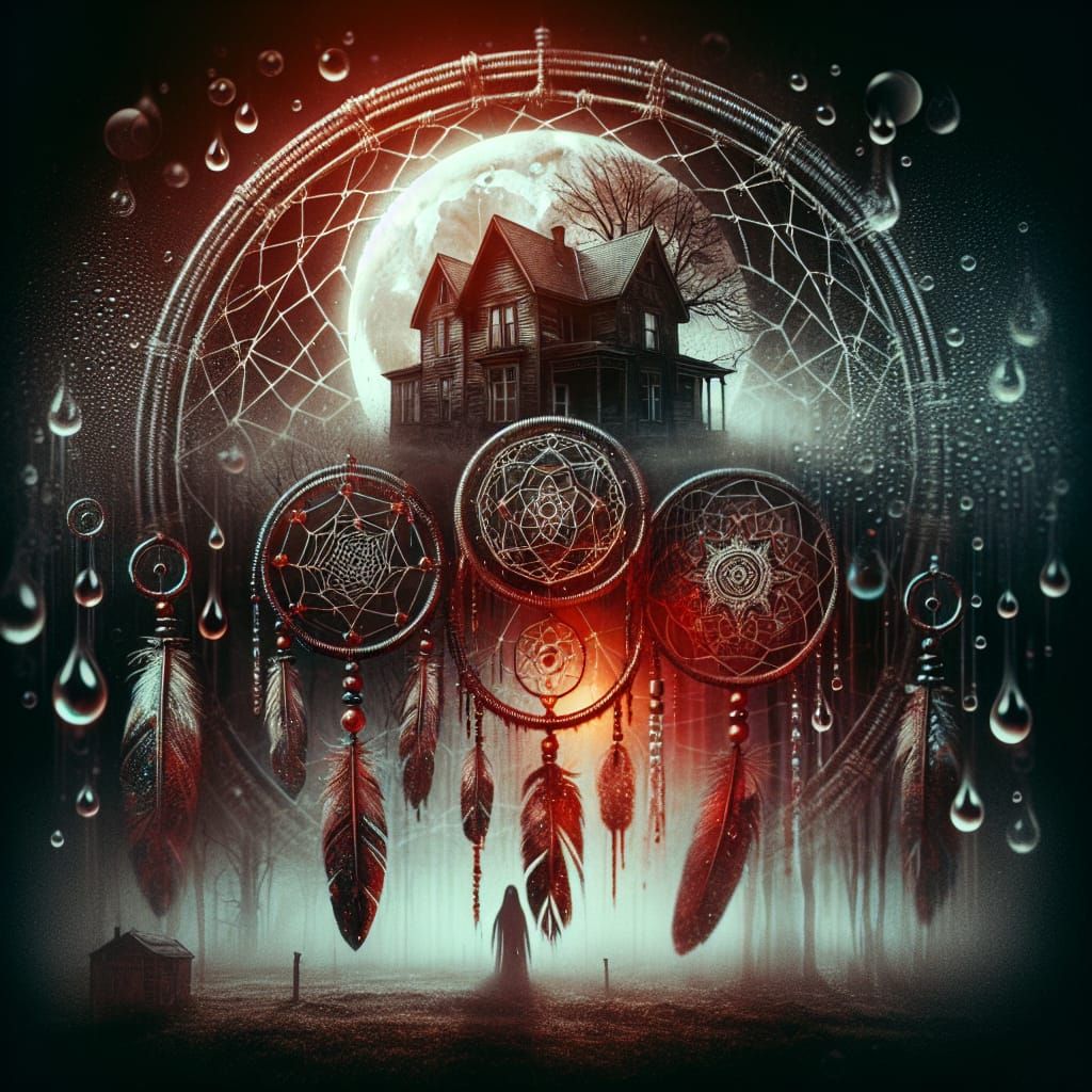 Eerie Dreamcatcher Double Exposure: Horrorcore Digital Art