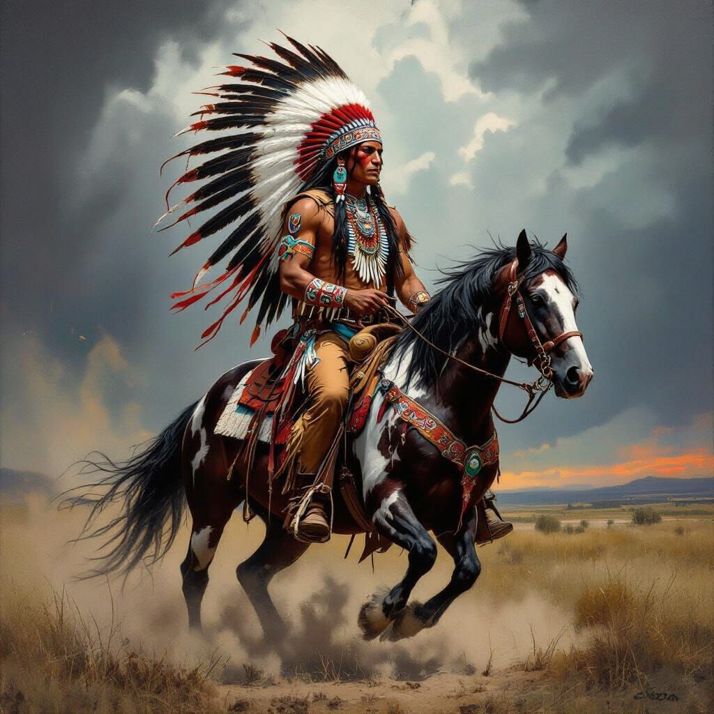 Native American Warrior on Horseback Painting