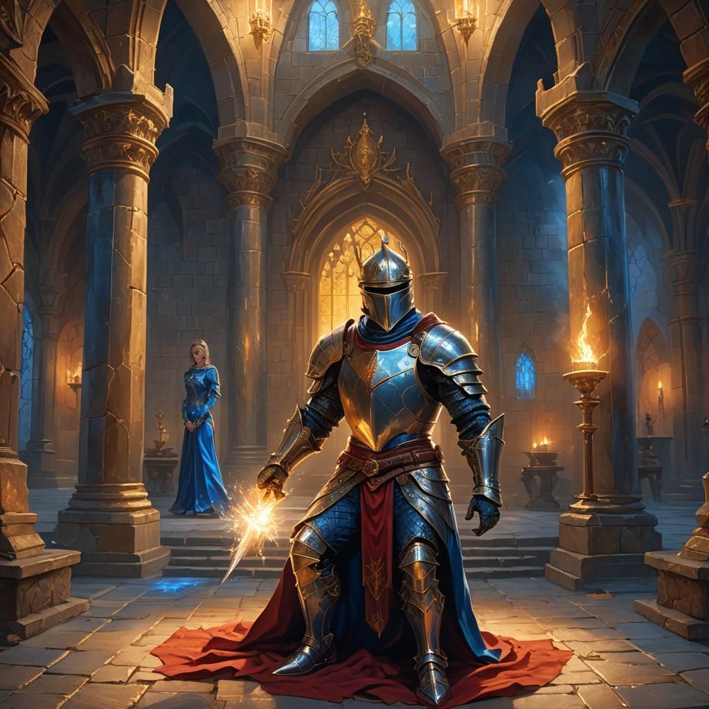 Diamond Knight's Oath in Castle, Fantasy Art