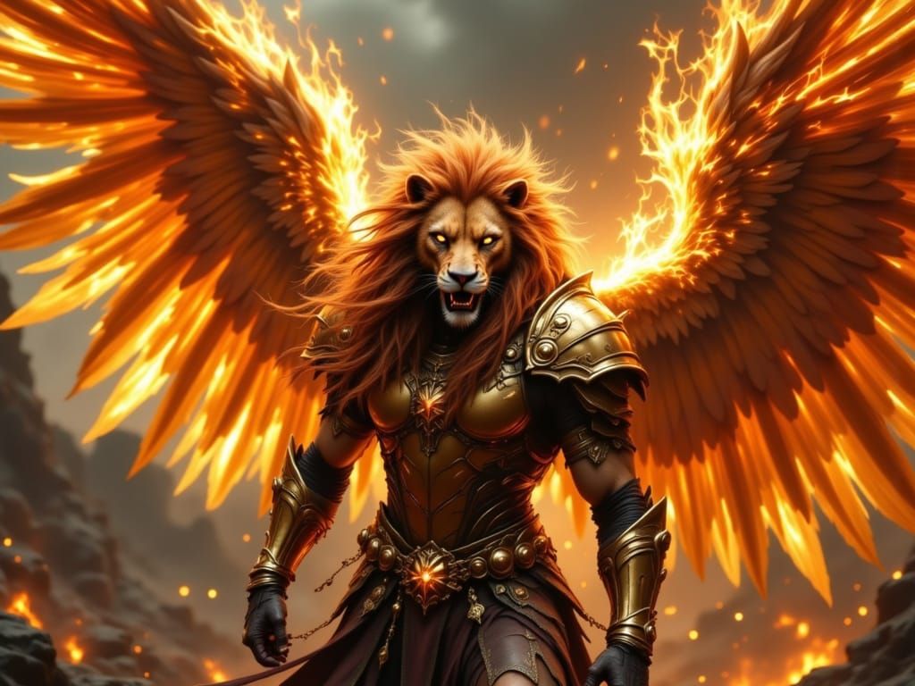 Glorious Lion-Headed Archangel in Flight