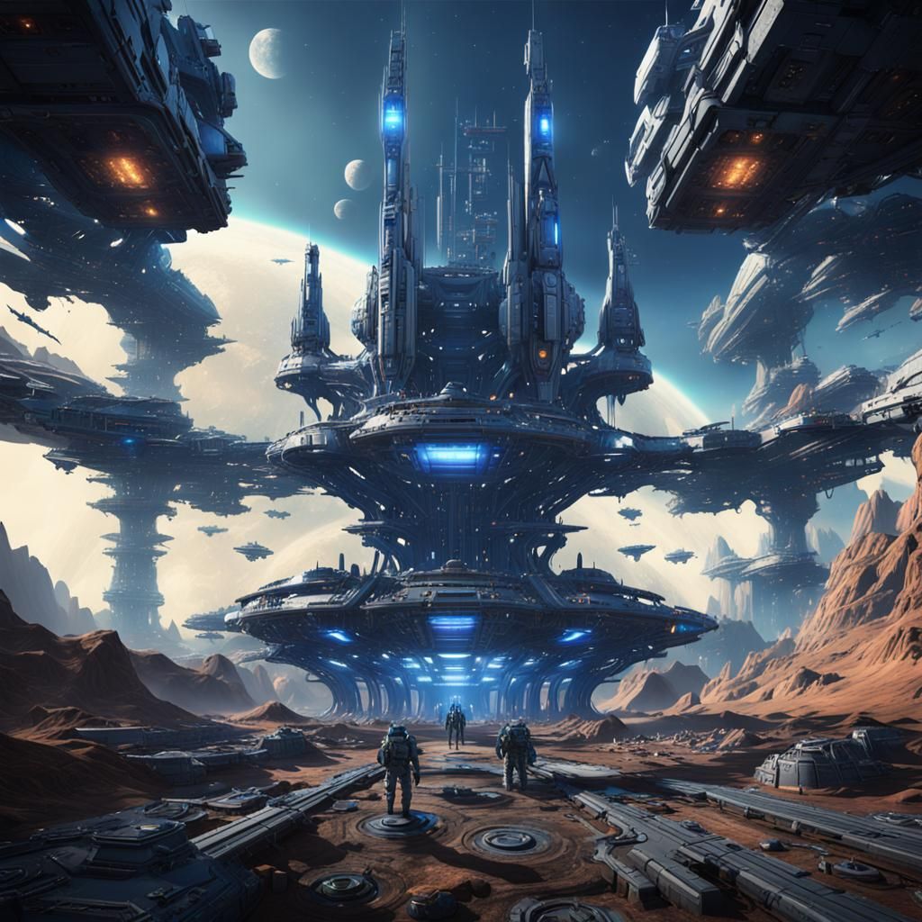 Space Station Battle in a Fantasy Concept Art Style