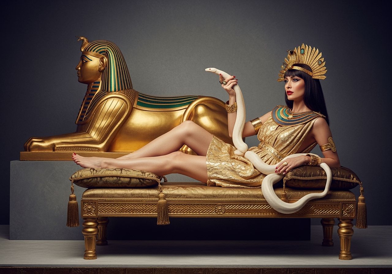 Seductive Egyptian Queen on Gold Chaise Longue