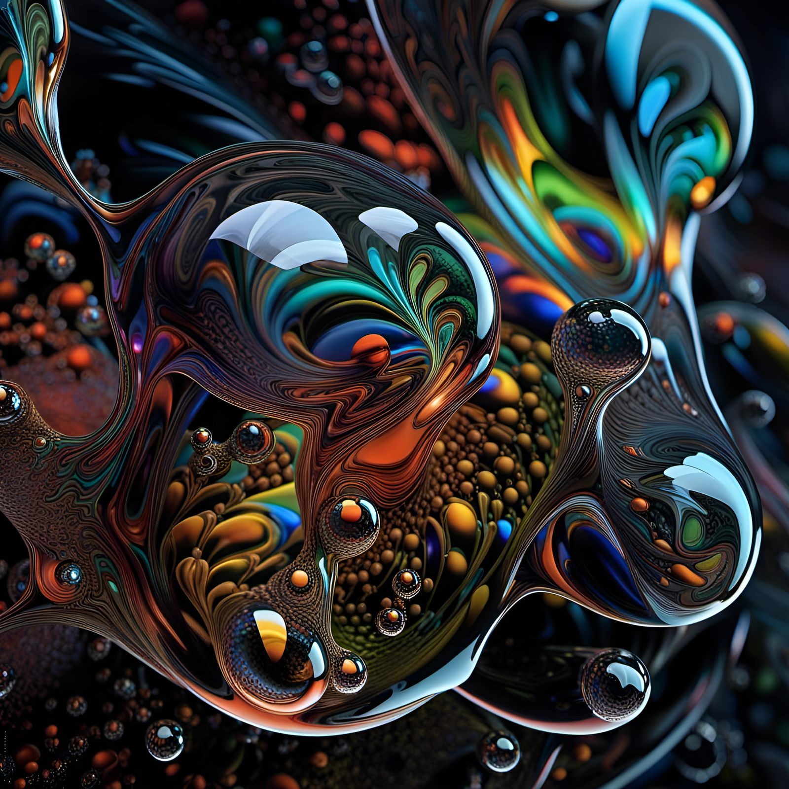 Complex Fractal Liquid Droplet Acrylic Bubble Art