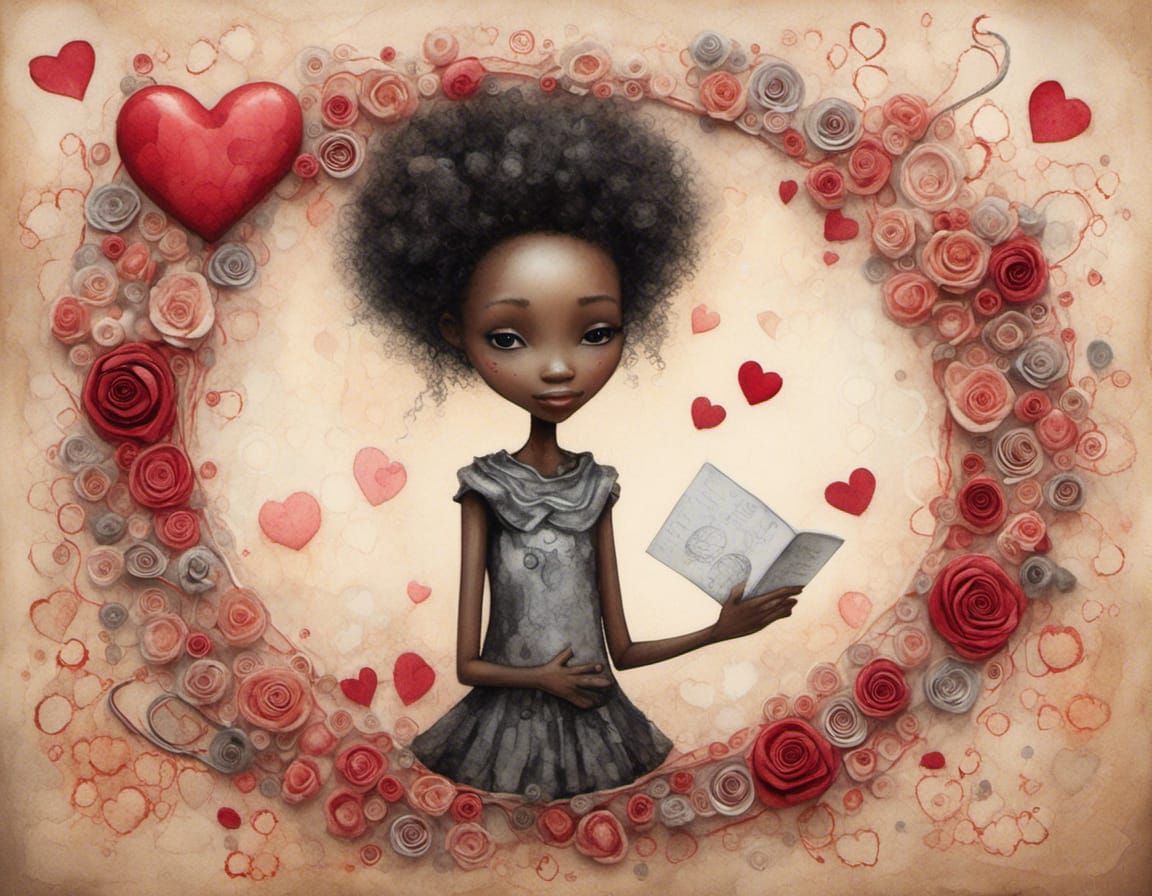 Kawaii Cyborg Valentine Art in Pastel Watercolor