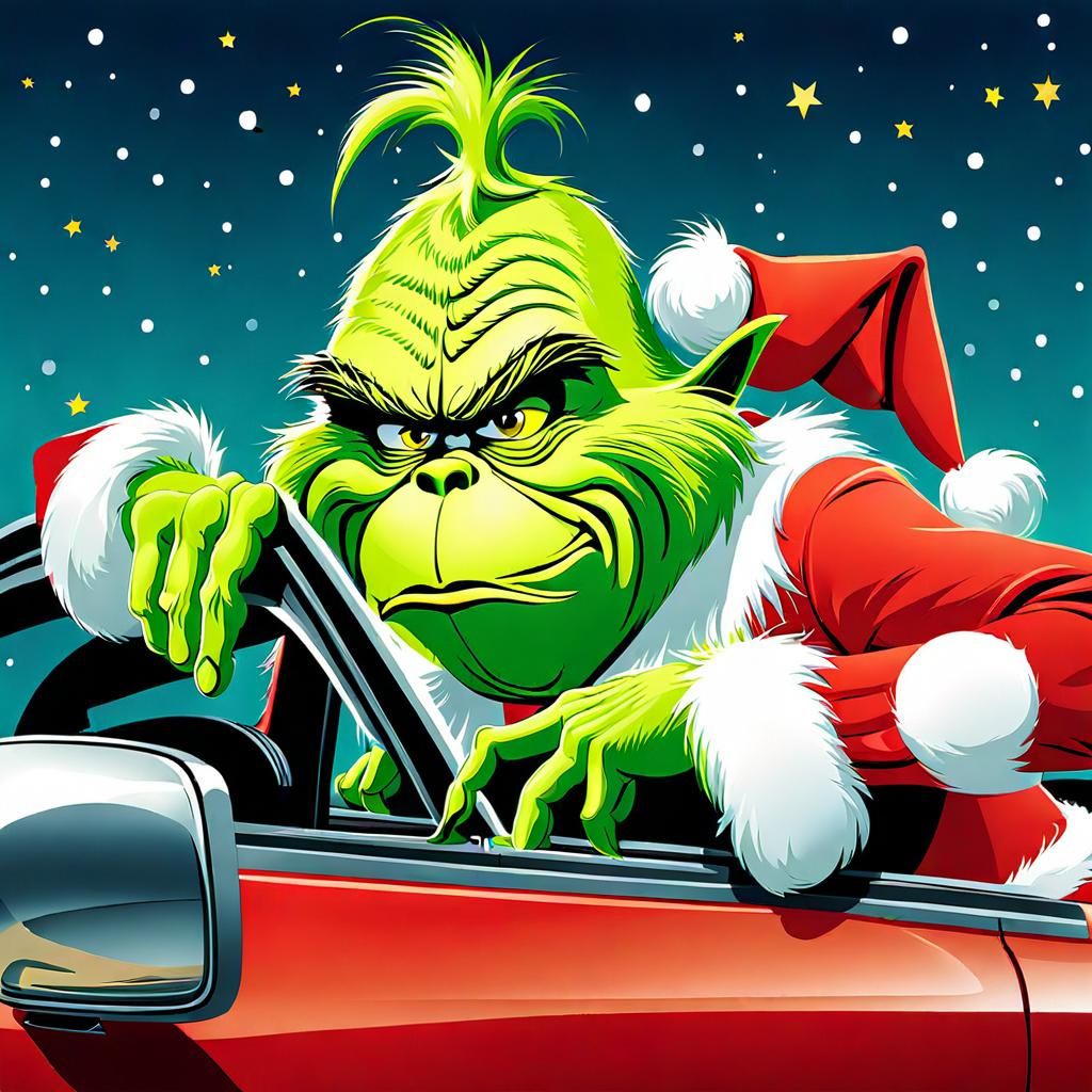 Grinch Christmas, driving away with bank money