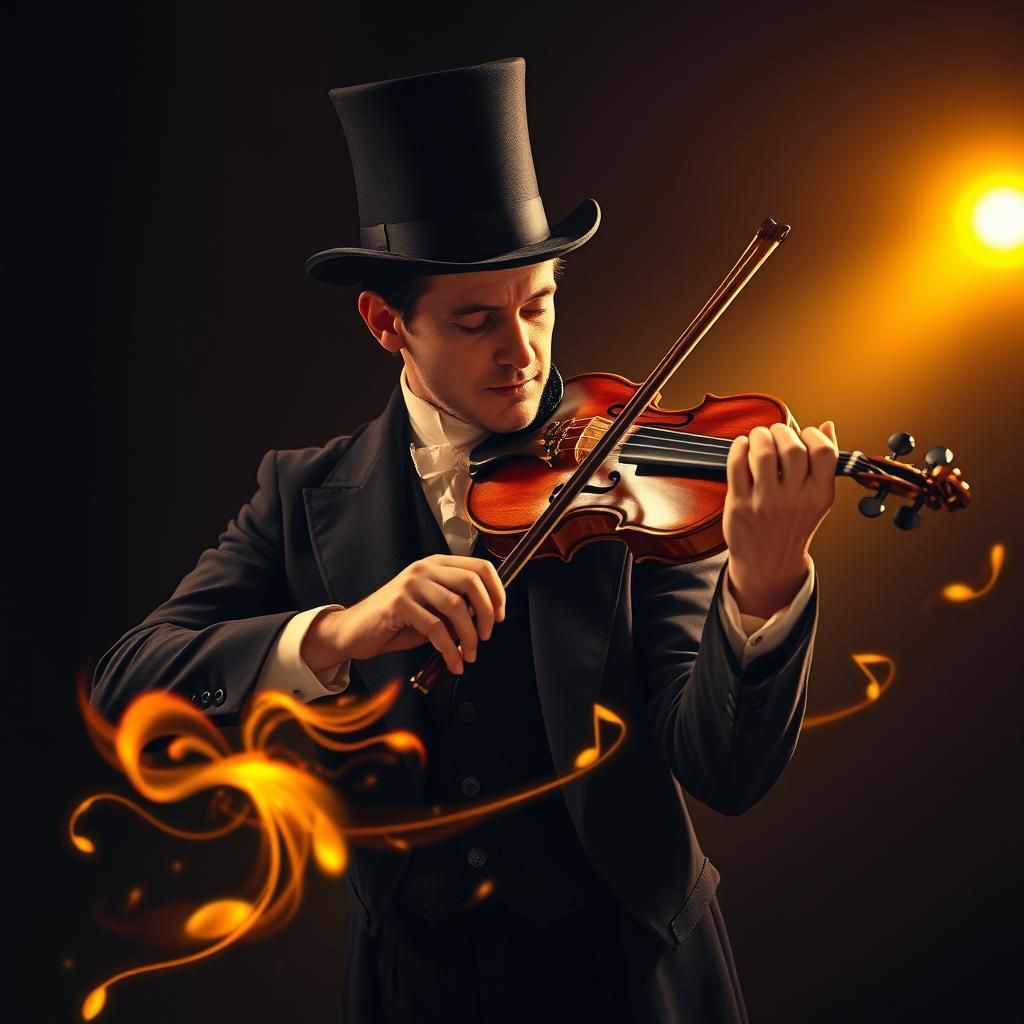 Fiery Violinist in a Spotlight