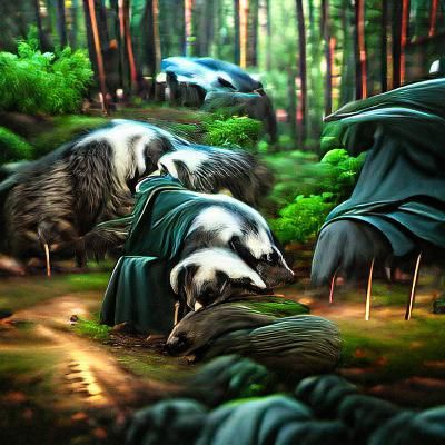 Badgers in Forest: Detailed Matte Painting