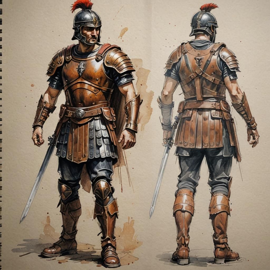 Roman Centurion Sketchbook Character Sheet in Watercolor