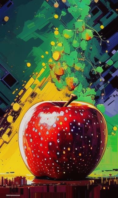 Apple Line Art with Glitch and Vector Effects