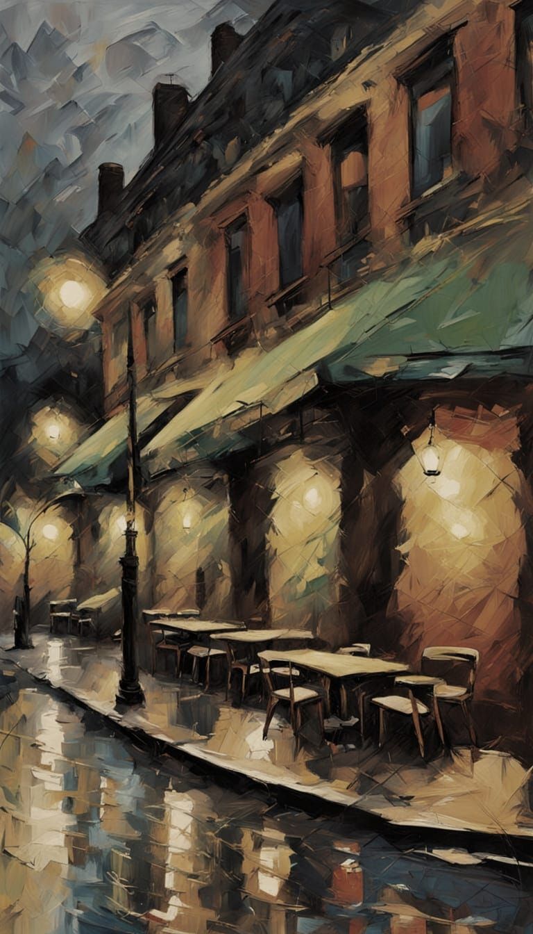 Surrealist Bauhaus Paris Cafe Facade in Modernist Style