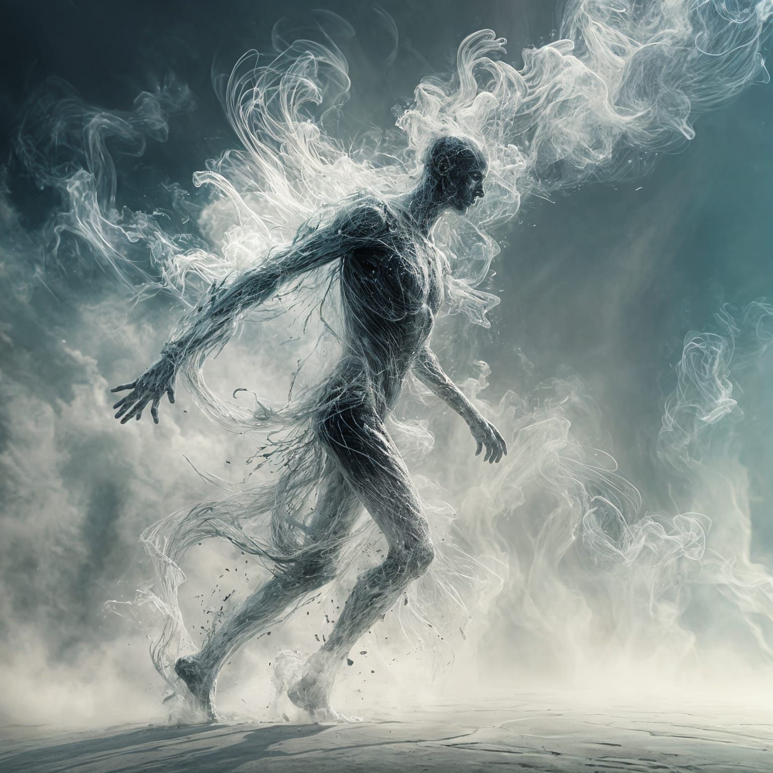 Astrodimensional Figure Disintegrating into Oil Paint