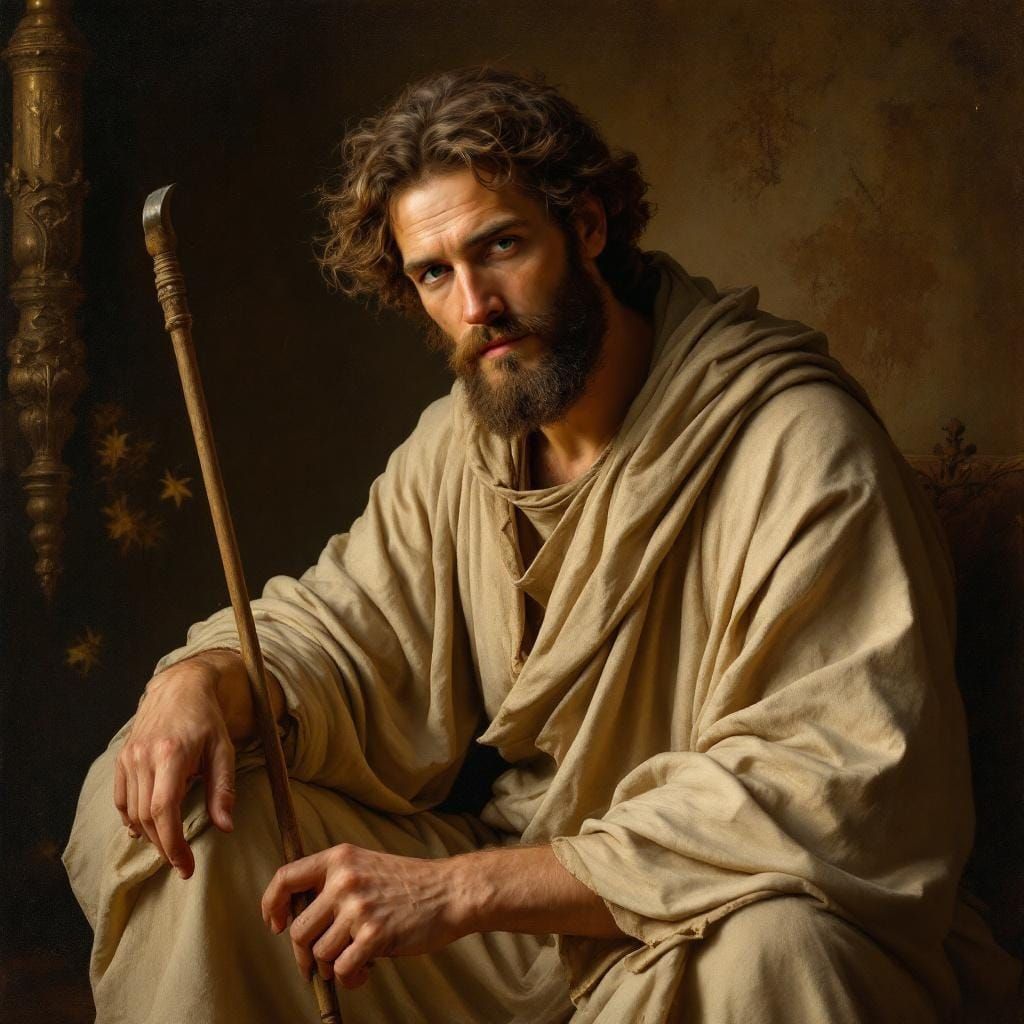 St. Joseph Portrait with Lily in Caravaggio Style