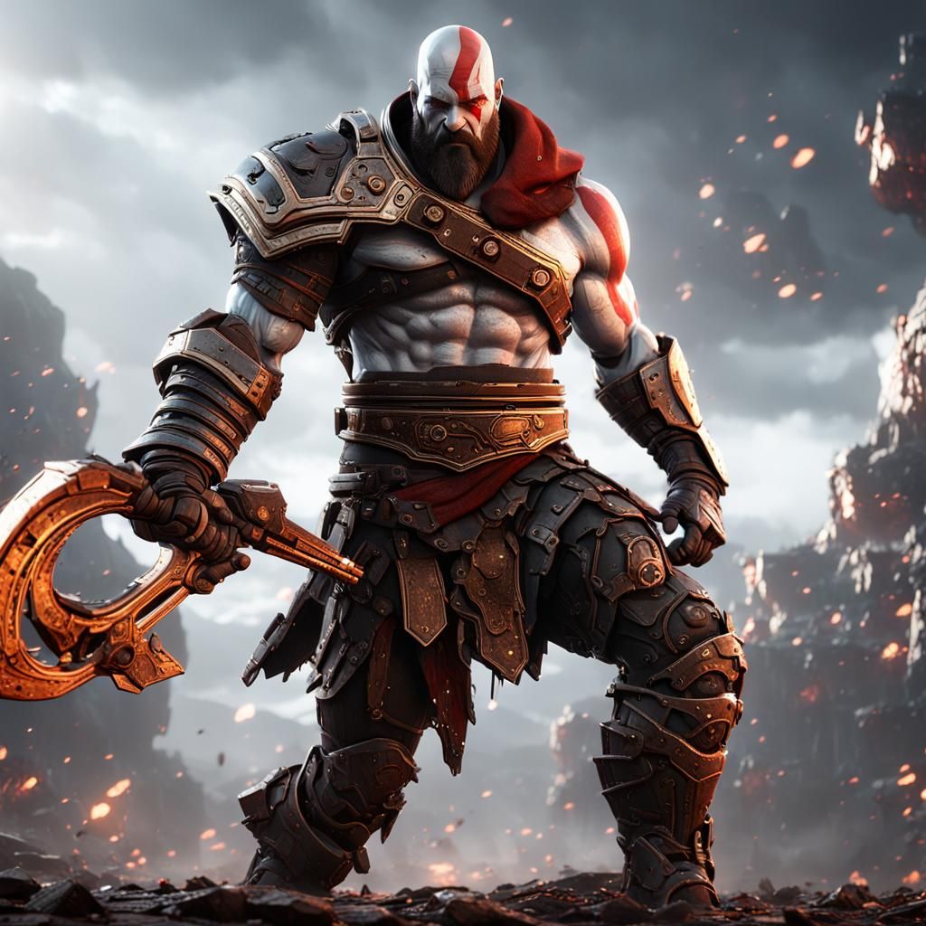 Kratos in Sci-Fi Cinematic Scene
