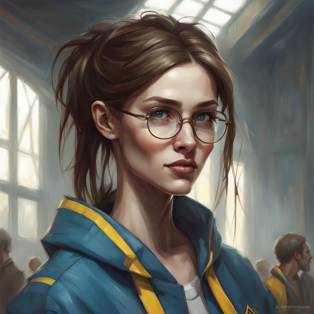 Eerie Portrait of Girl with Psychotic Gaze in Art Nouveau St...