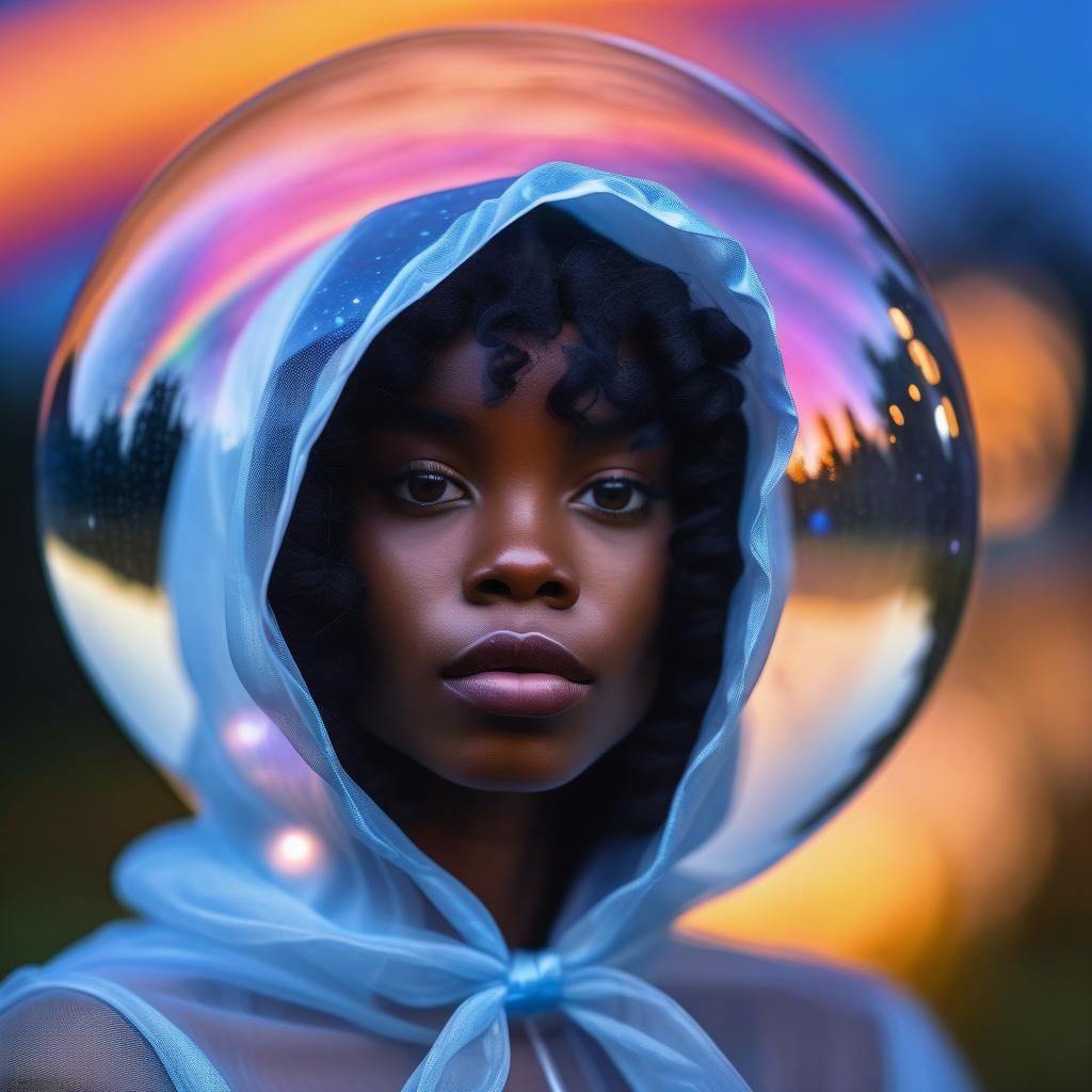 BLUE HOUR: beautiful black woman, rainbow