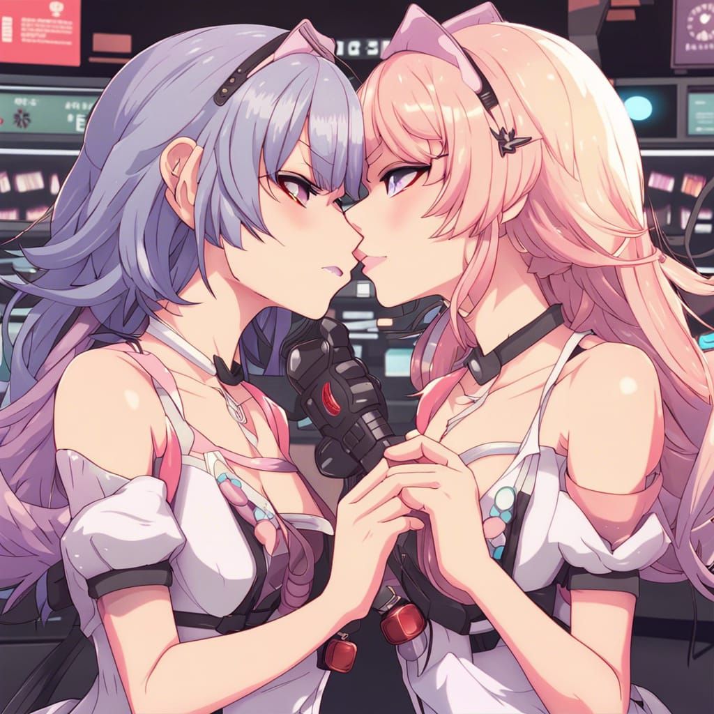 Anime Girls Kissing: Manga-Style Illustration