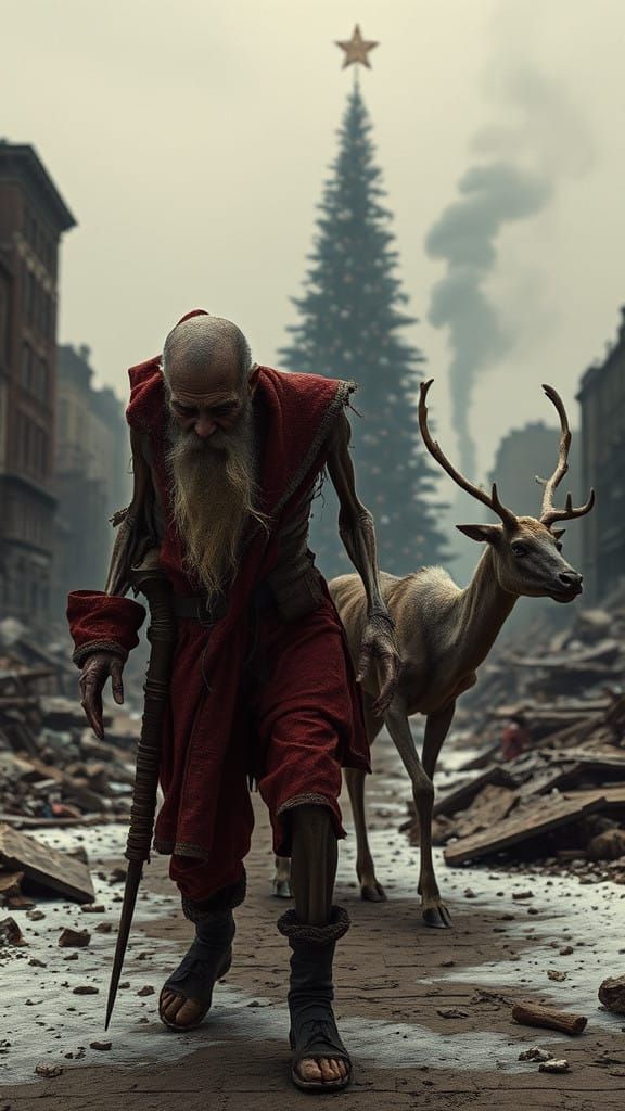 Bleak Christmas Apocalypse in a Desolate Cityscape with a Ch...