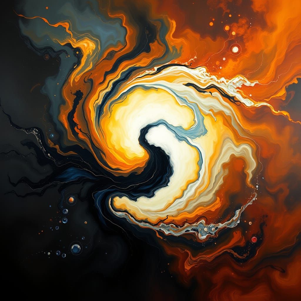 Cosmic Dance of Yin and Yang in Abstract Expressionist Style