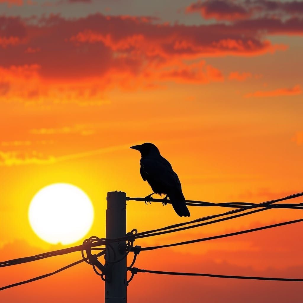 Two Crows on a Telephone Wire in Geometric Wildlife Style