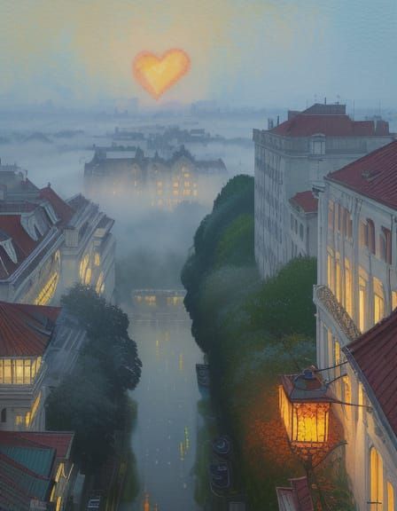 Majestic Watercolor Cityscape in Misty Season