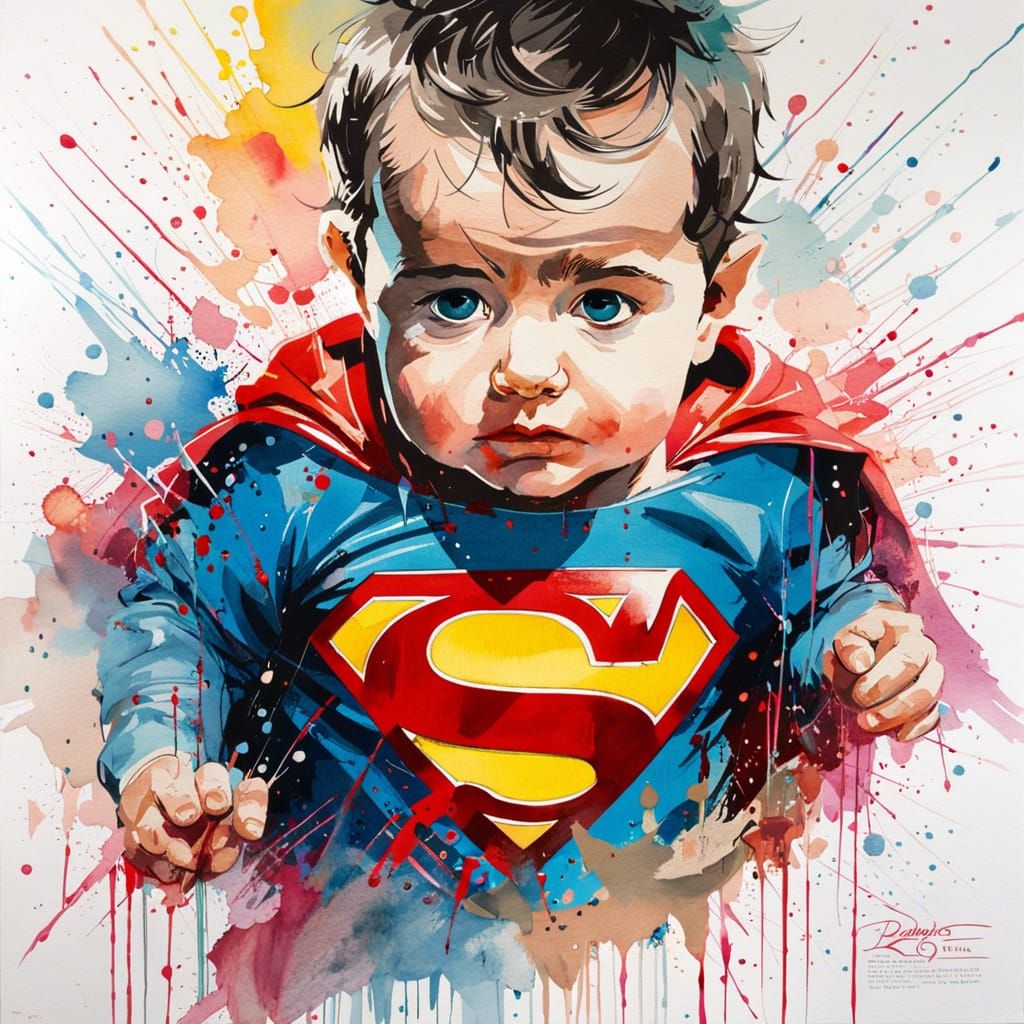 Baby Superman Watercolor Painting, Disney Splash Art