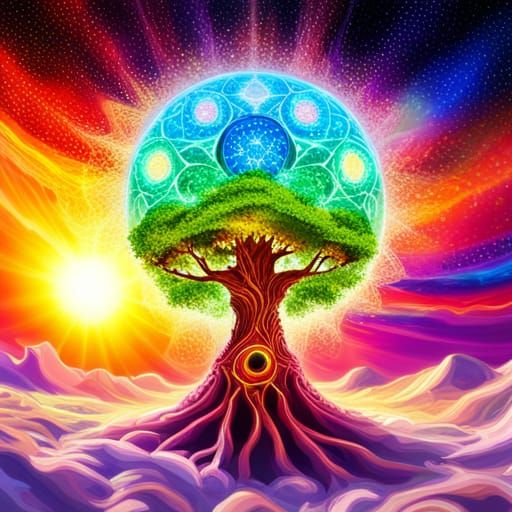 Colorful Chakra Tree Fractal in Graffiti Art Style