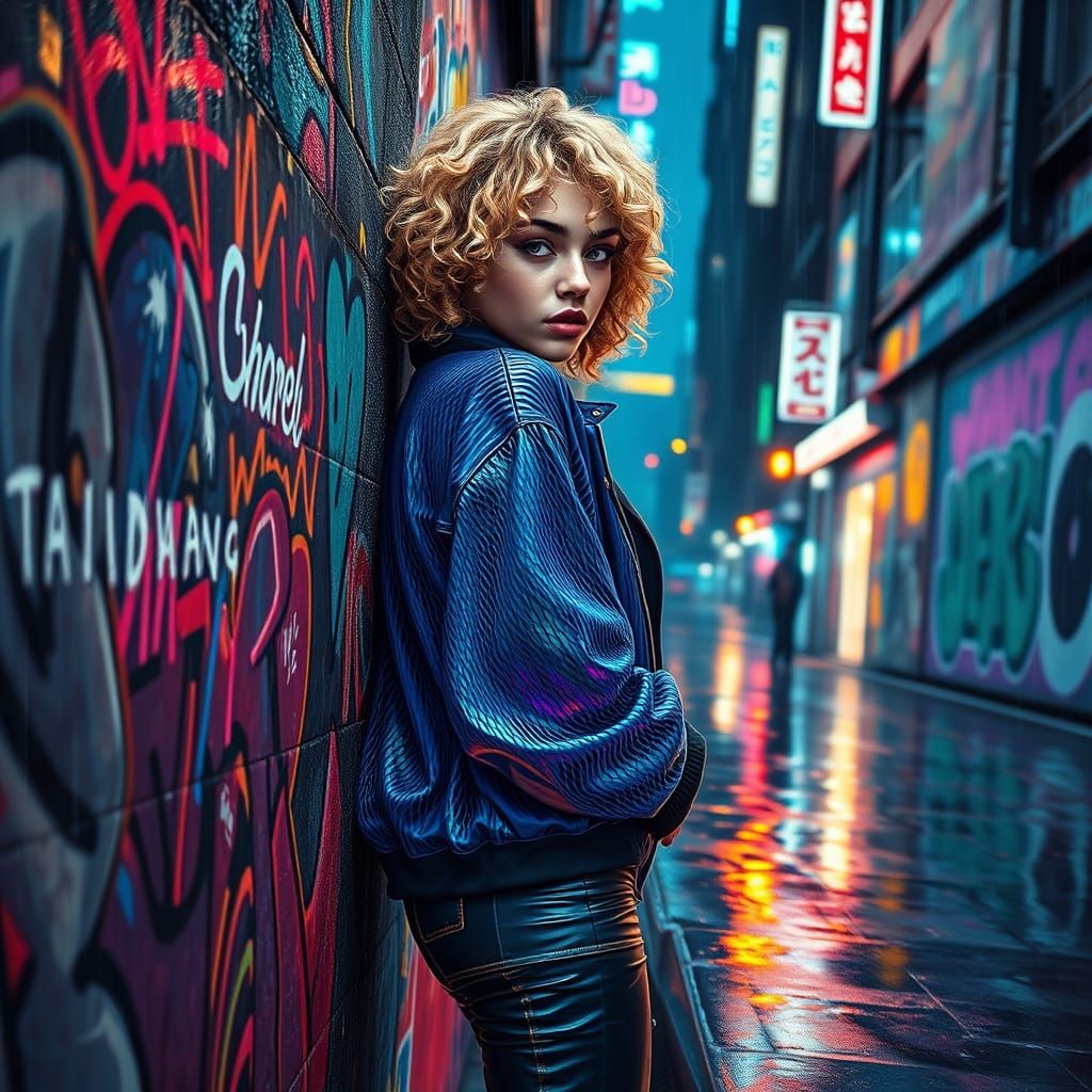 Cyberpunk Goddess in Neon-Lit City