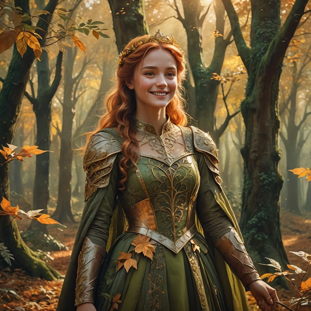 Autumn Princess in Lush Forest: Matte Painting