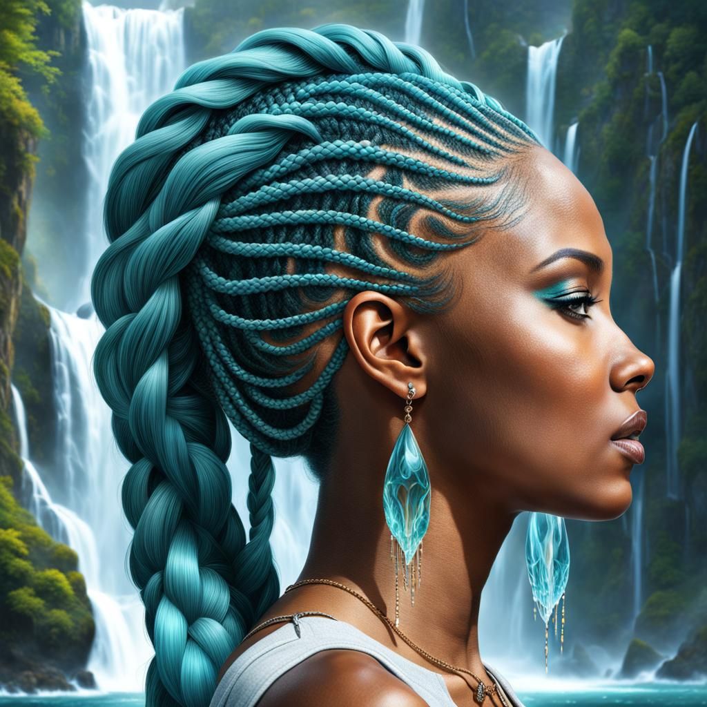 Waterfall Hairstyle: Afro Woman's Psychedelic Brain City