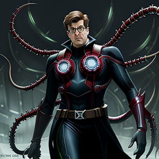 Doctor Octopus in a Dark Cyberpunk Cityscape