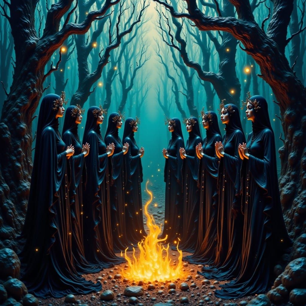 bosque encantado donde un aquelarre de brujas esta celebrando <lora:Subrealismo:1.0>