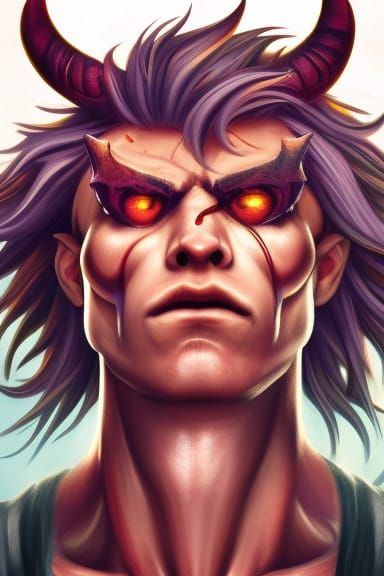 Hyperrealistic Demon Boy with Horns in Splash Art