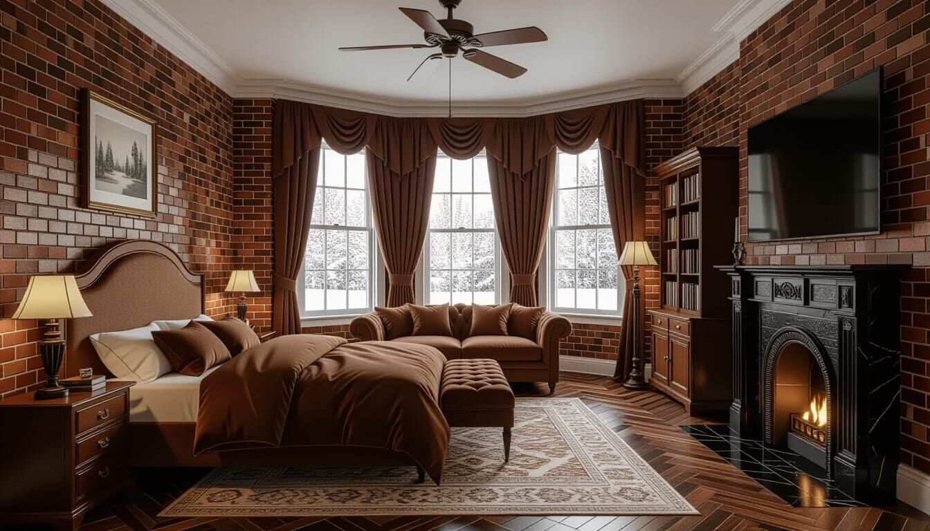 Victorian Bedroom Serenity with Snowy Views