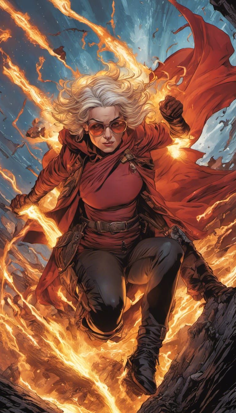 Grandma with Pyrokinesis in Comic Book Art