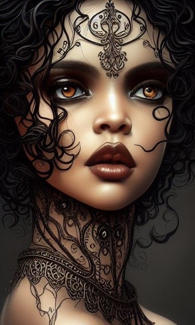 Romantic Portrait of a Dark-Skinned Goddess in Rococo Dress